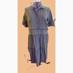 NWT Loose Cut Elegant Italy Khaki Green Designer Shirt Dress tier skirt XL IT48
